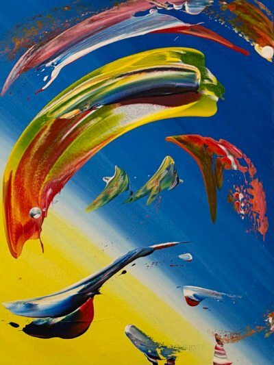 Opera astratta di Letteria Lilly Russo nei toni del blu e del giallo